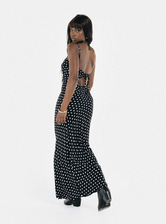 Luncheon Maxi Dress Black Polka Dot