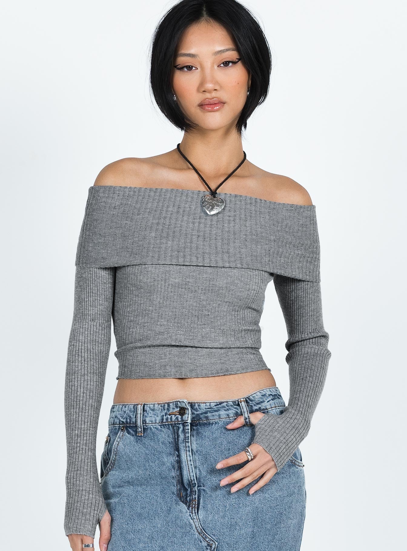 Morley Off Shoulder Sweater Grey Marle