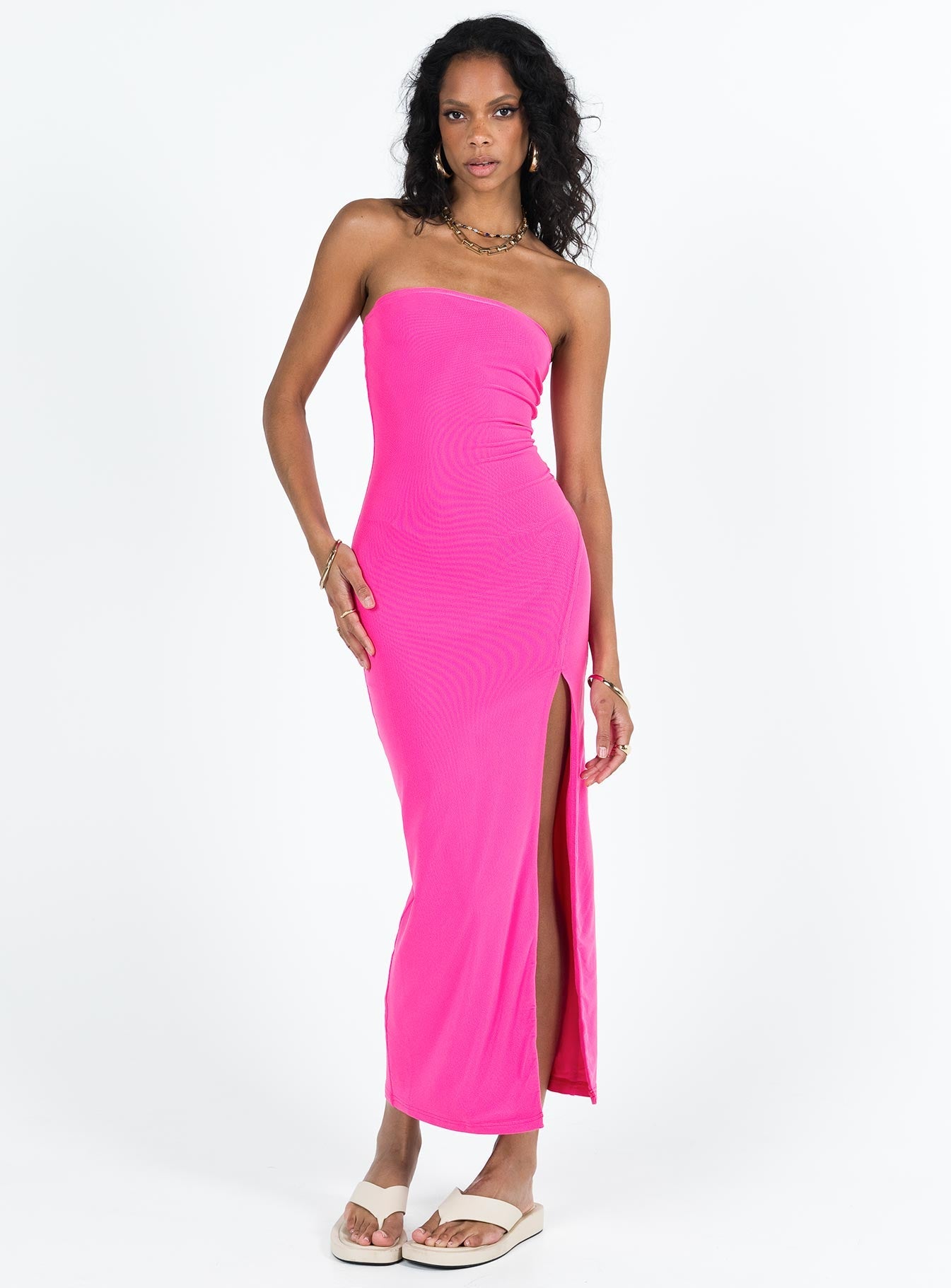 Panama Strapless Maxi Dress Hot Pink