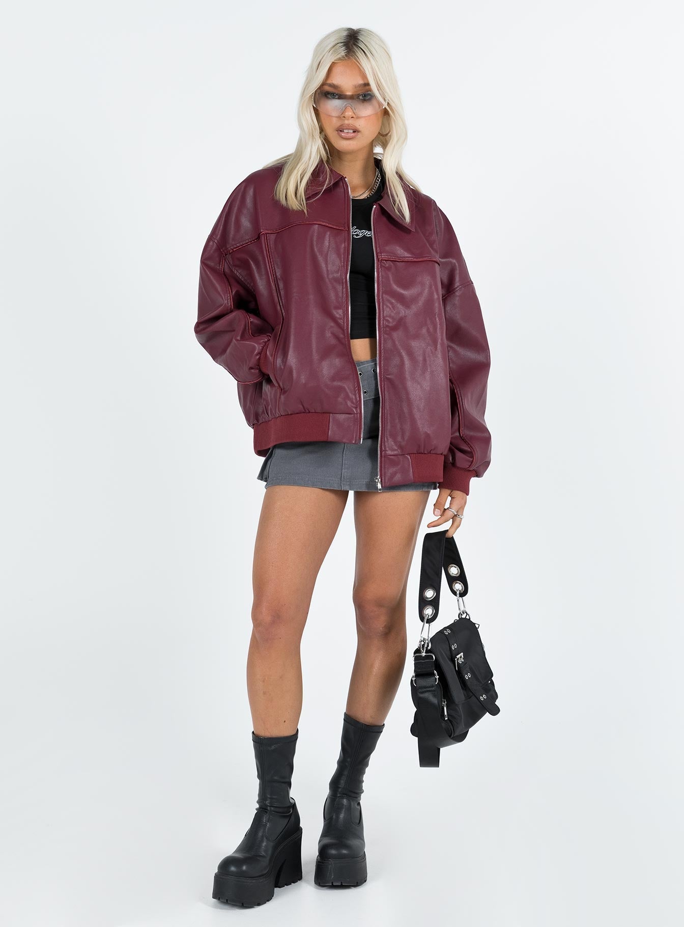 Goldsmith Faux Leather Bomber Jacket Burgundy – Aurelio & Co.