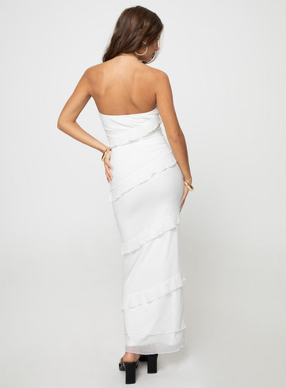 Lasher Strapless Maxi Dress White