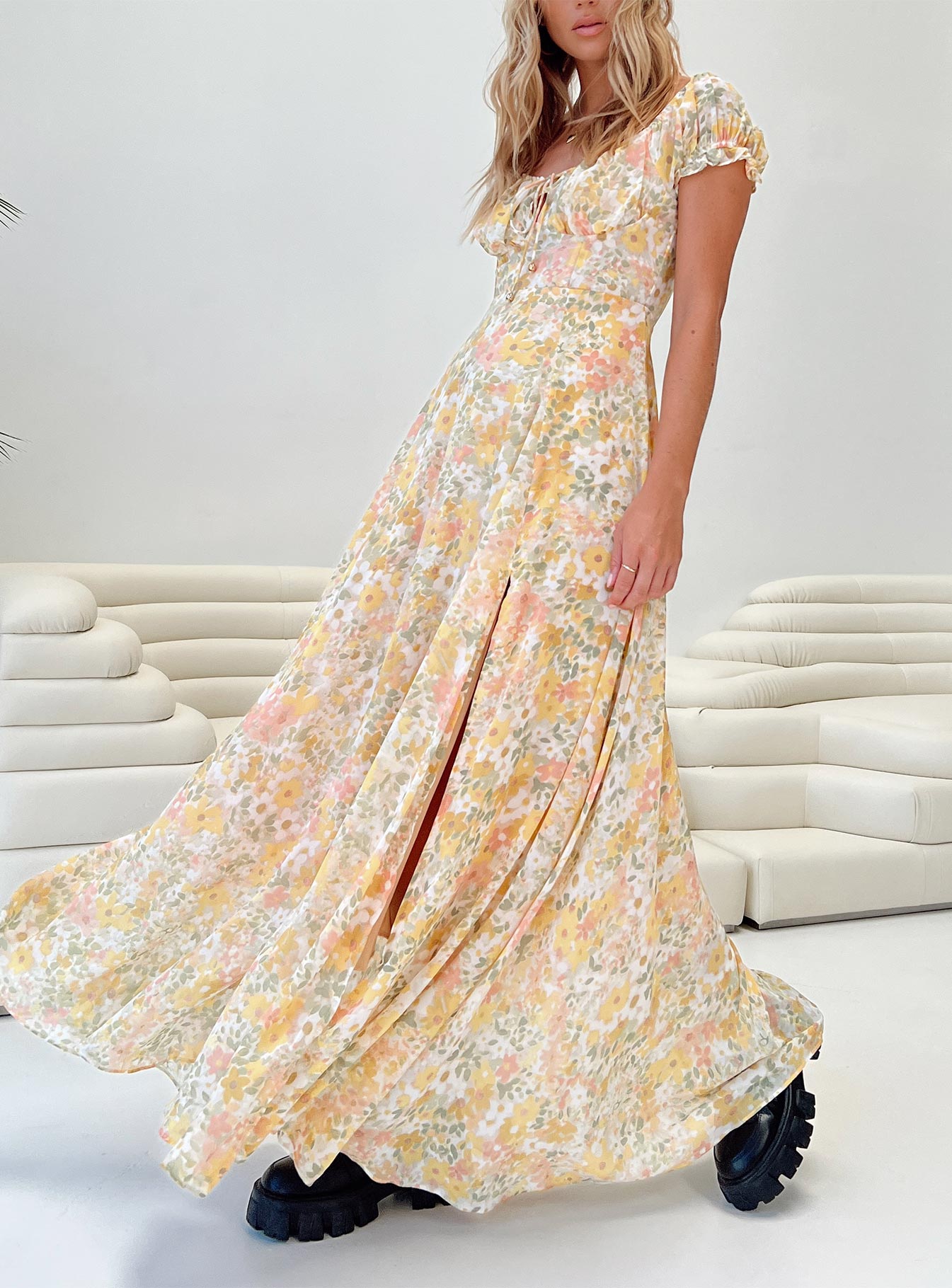 Masuda Maxi Dress Yellow Floral