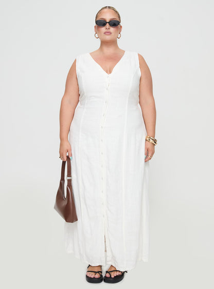 Summer Season Linen Blend Maxi Dress White Curve