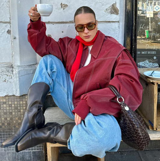 Oversized Red Leather Jacket